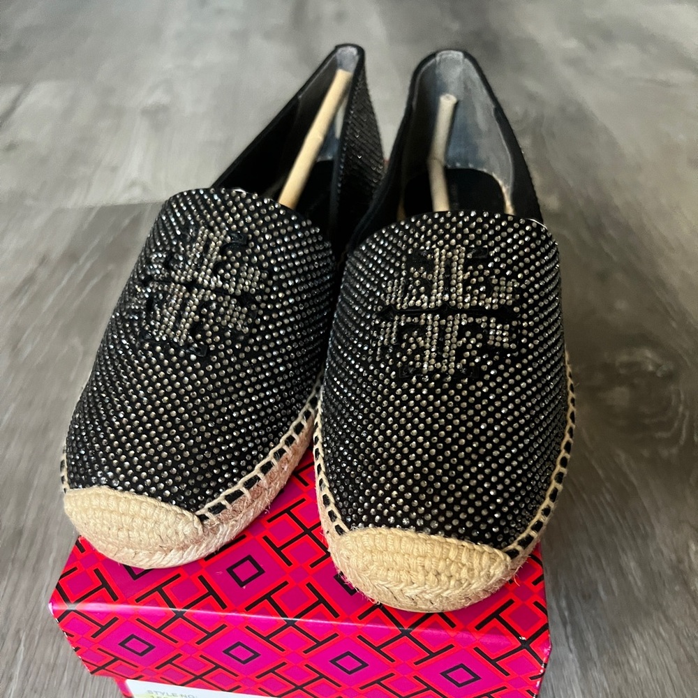 NIB Tory Burch Black Rhinestone Everly Espadrille